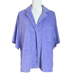 Anthropologie Oversized Short Sleeve Terry Cloth Button Down Shirt Size Small